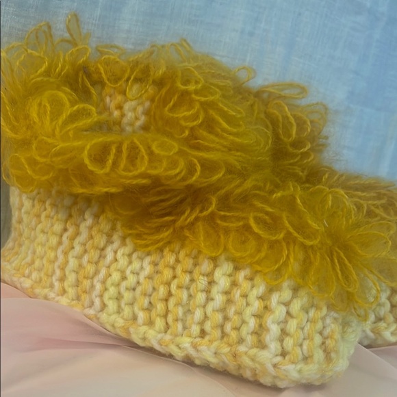 Handmade Yellow Fluffy Knit Slippers - Picture 2 of 2
